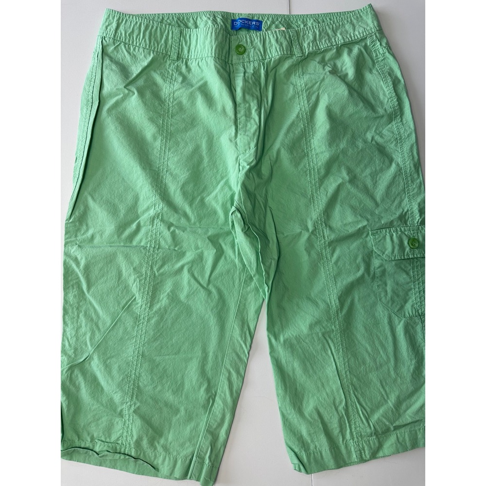 Dockers Women Green Cargo Shorts Nouveau Fit Cotton Knee Length Size 14